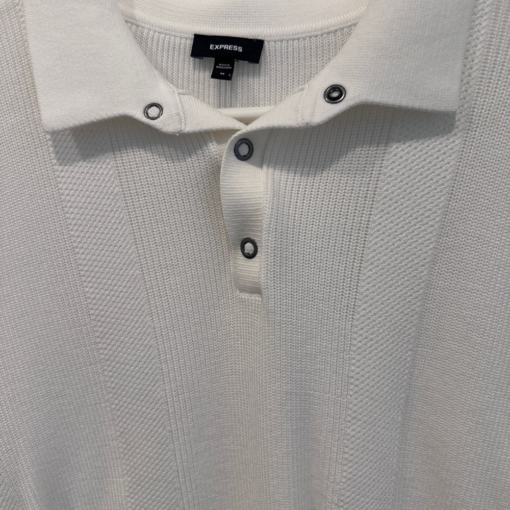 Express Men's White Sweater Polo Shirt - Picture 2 of 5